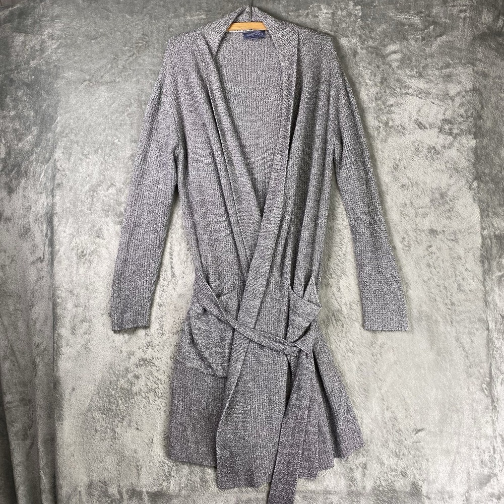 Barefoot Dreams Robe Womens Sz S/M Grey CozyChic Lite Ribbed Shawl Collar Belted